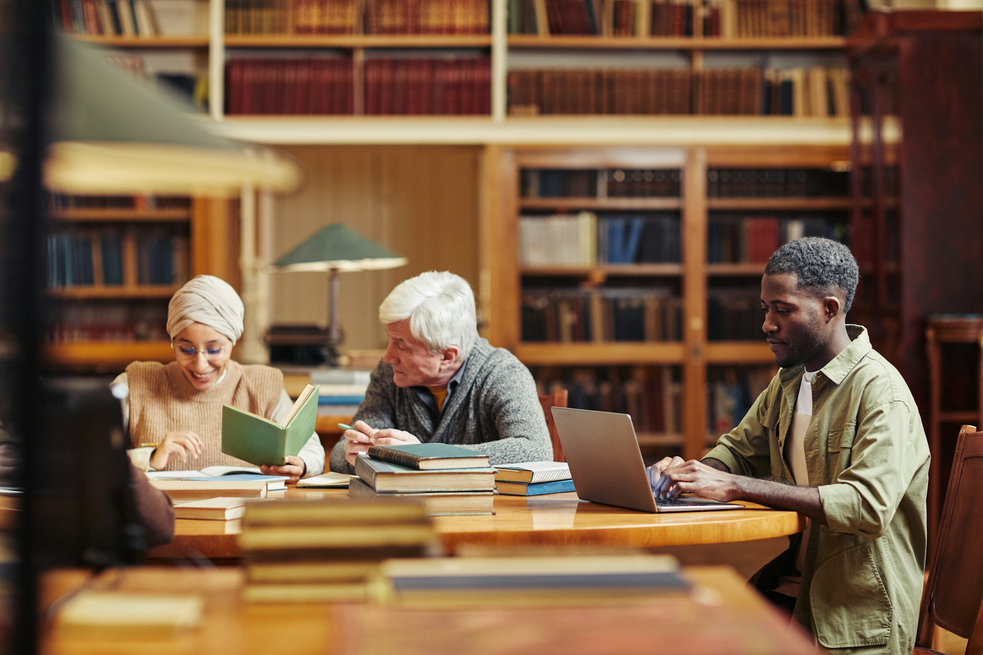 Young Man Studying in Library